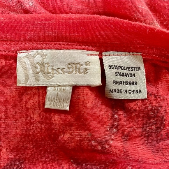 Miss Me Mesh Jeweled Tribal Angel Wing Burnout V-Neck Top Size Large - Picture 6 of 6